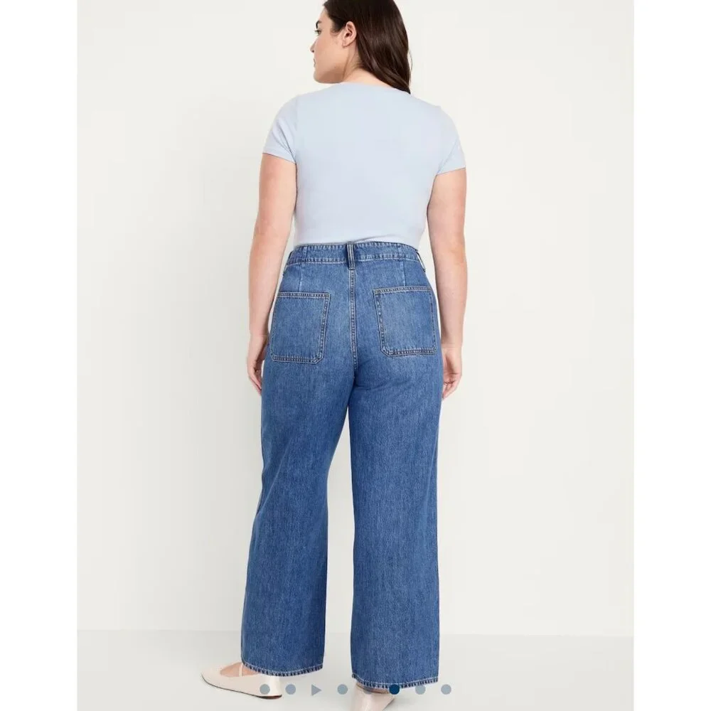 Old Navy Drapey Denim Size 14 Baggy Wide Leg High Rise Jeans - Picture 4 of 16
